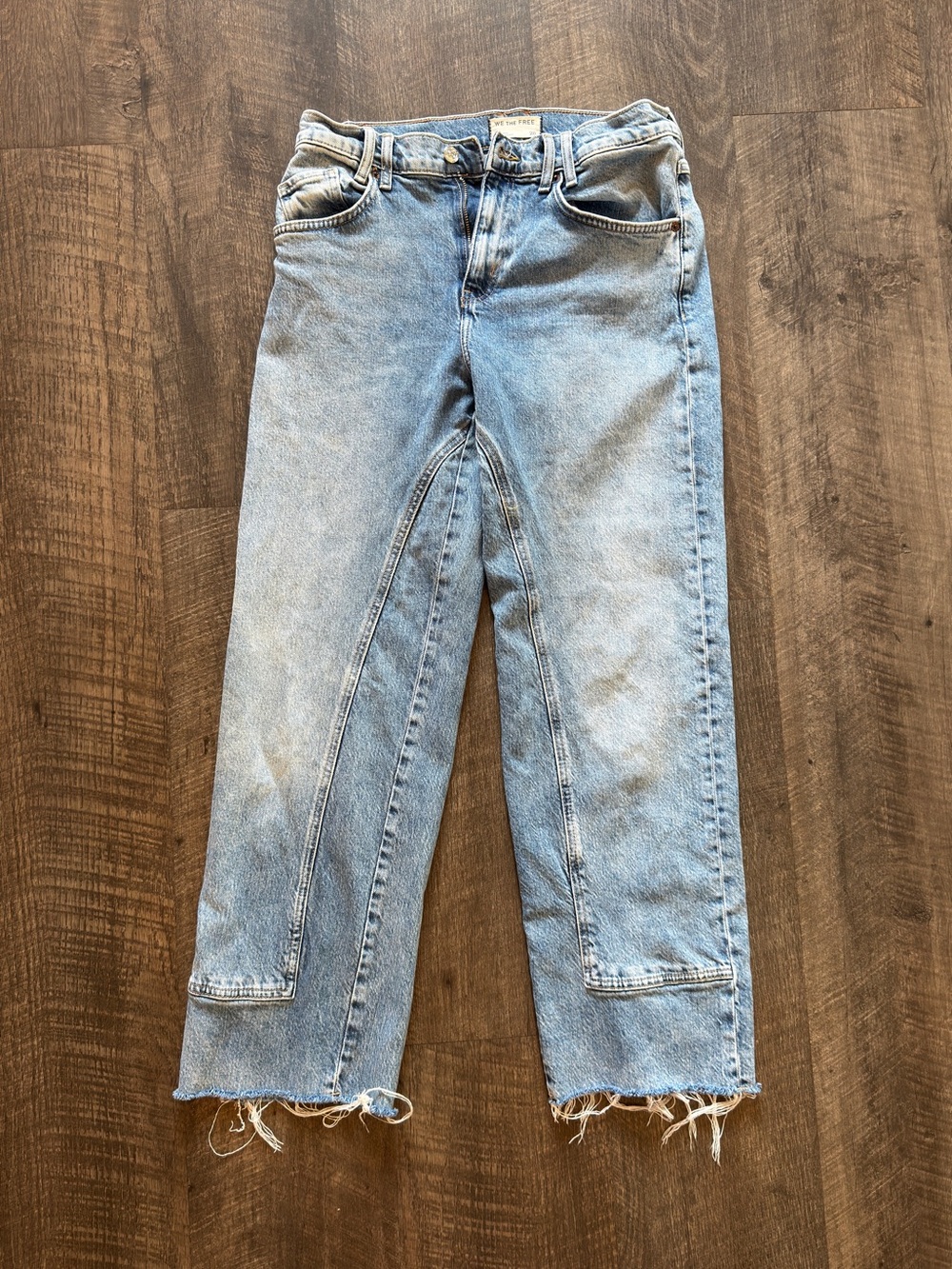 We The Free Light Blue Straight-Leg Jeans with Raw Hem